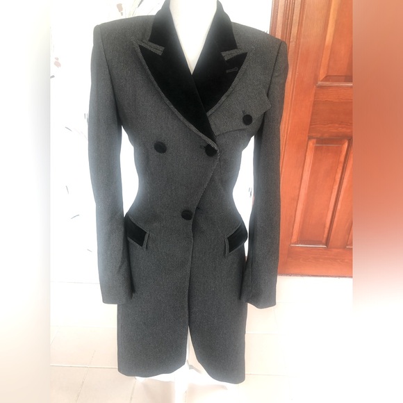 VINTAGE Jean Paul Gaultier textured charcoal pantsuit
